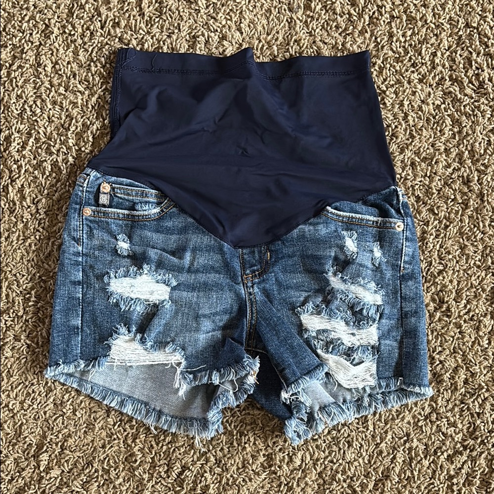 Distressed Denim Blue Shorts, maternity